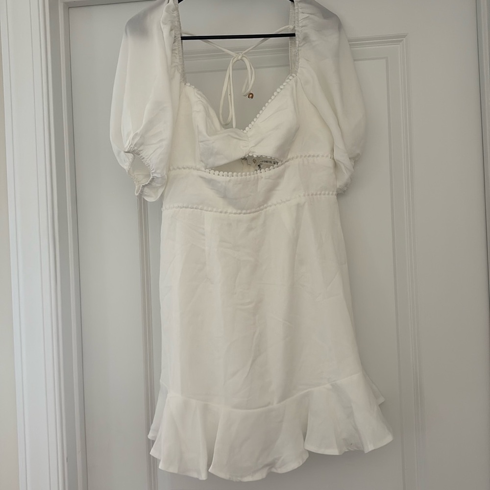 White Mini Dress with Balloon Short Sleeve and Dot Detail NWT